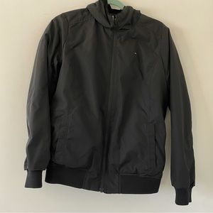 Reversible hooded bomber jacket windbreaker